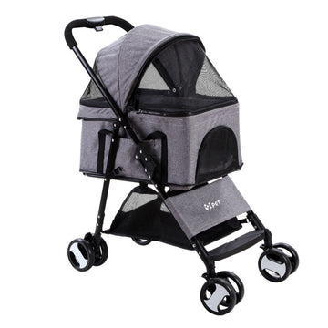 i.Pet Pet Stroller Dog Carrier Foldable Pram 3 In 1 Middle Size Grey i.Pet